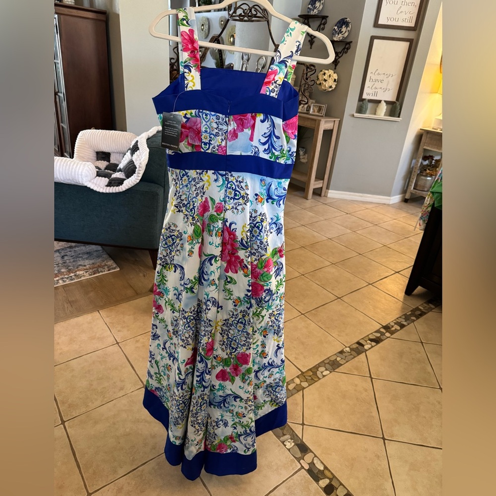 NWT Boston Proper Capri Tiles Print Square Neck High Low Dress size 4 - Picture 6 of 8